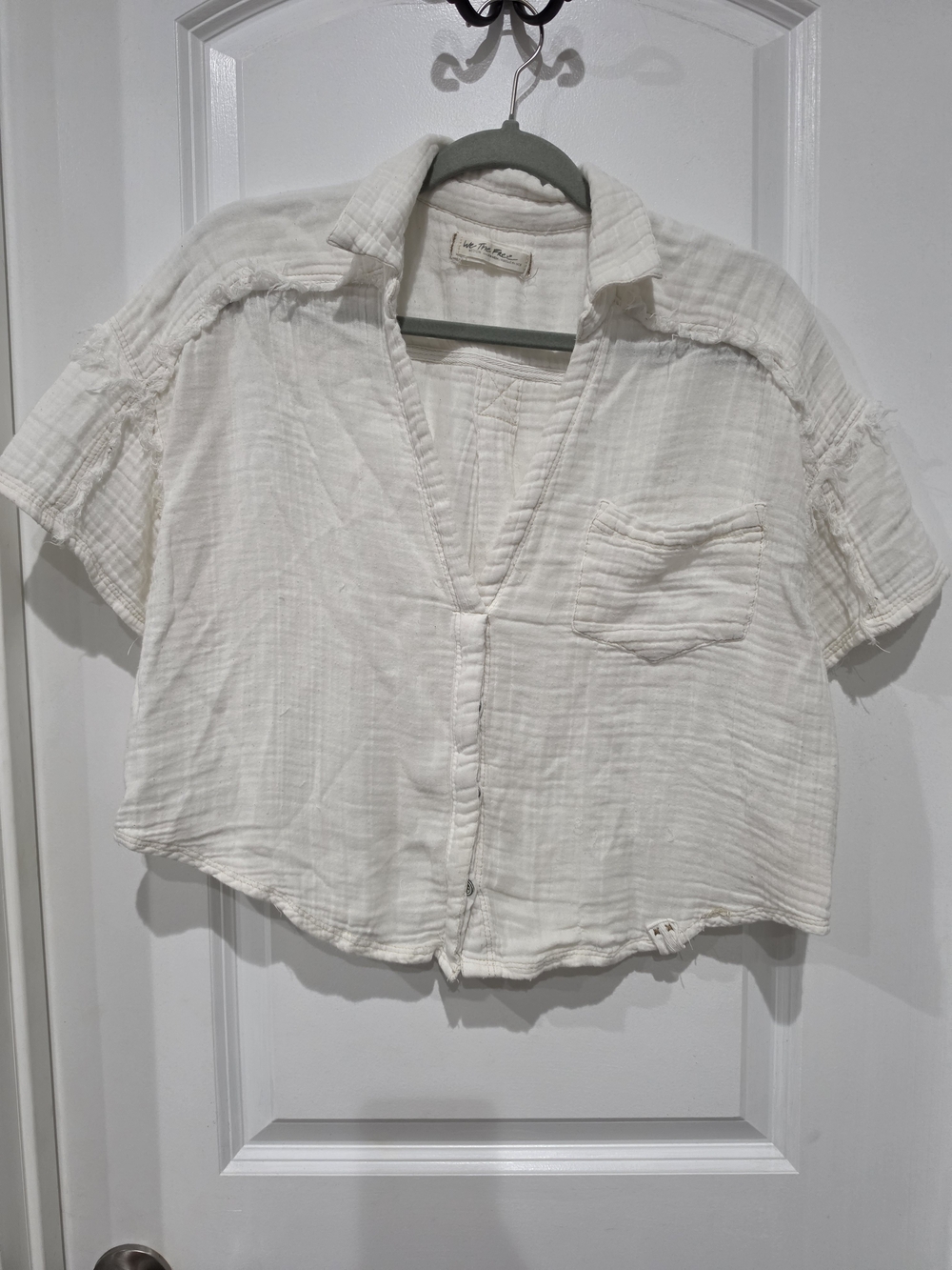 We The Free Cream Button-Down Gauze Crop Shirt